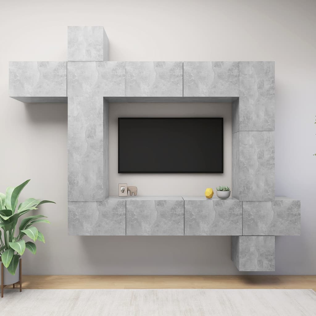 vidaXL Set di Mobili Porta TV 9 pz Grigio Cemento in Legno Multistrato