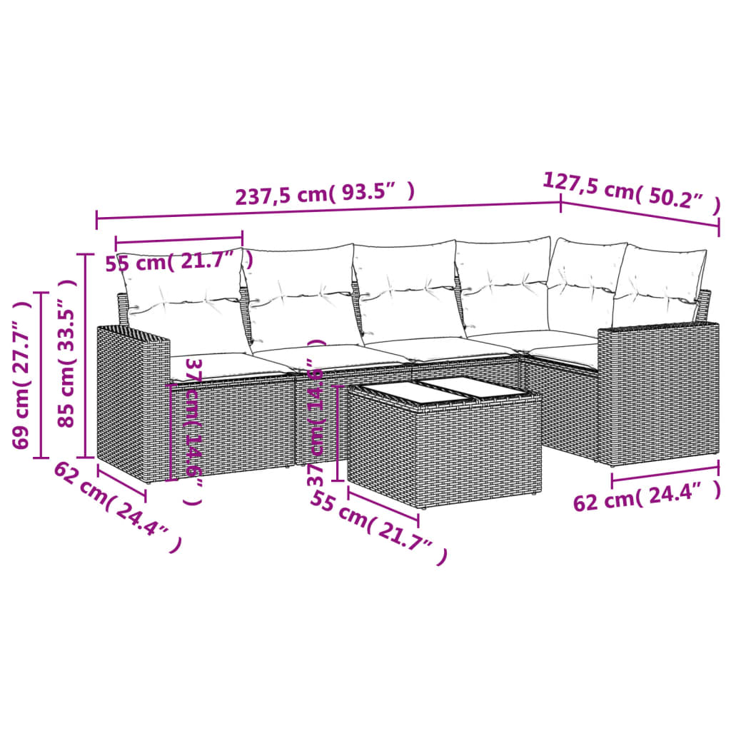 vidaXL Set Divano da Giardino 6 pz con Cuscini Beige in Polyrattan