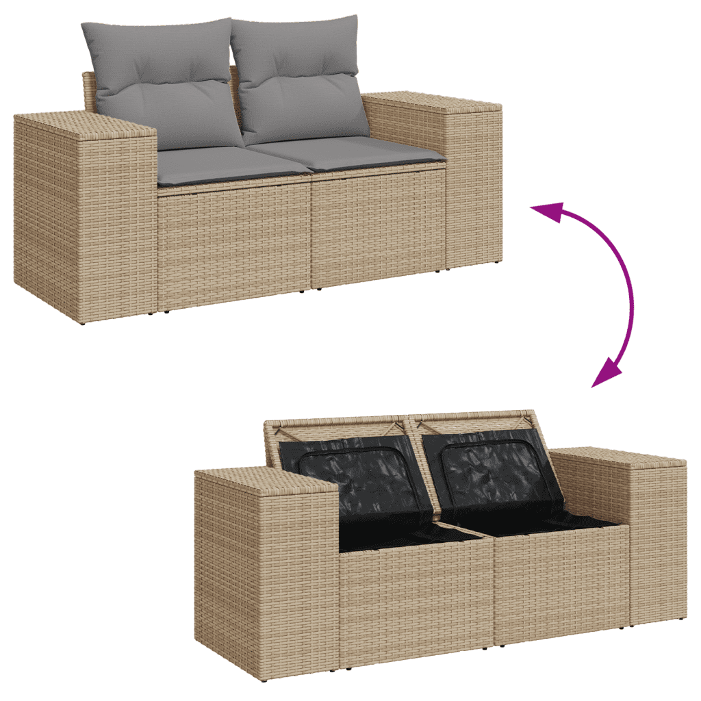 vidaXL Set Divano da Giardino 10 pz con Cuscini Beige in Polyrattan