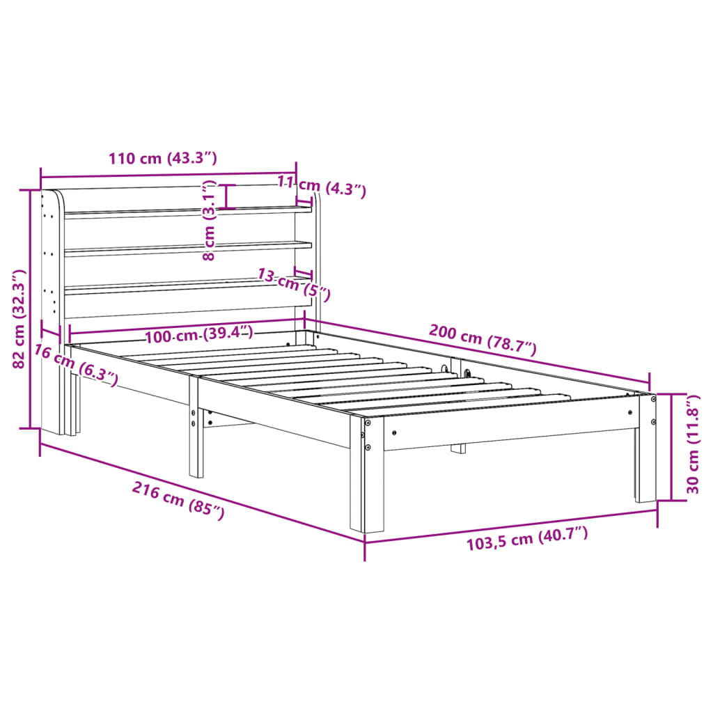 vidaXL Giroletto con Testiera senza Materasso Bianco 100x200 cm