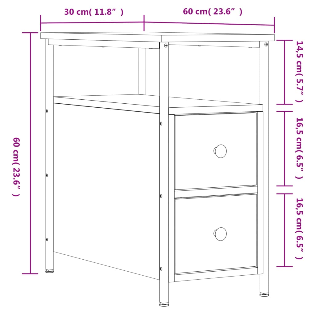 vidaXL Comodini 2 pz Grigio Sonoma 30x60x60 cm in Legno Multistrato