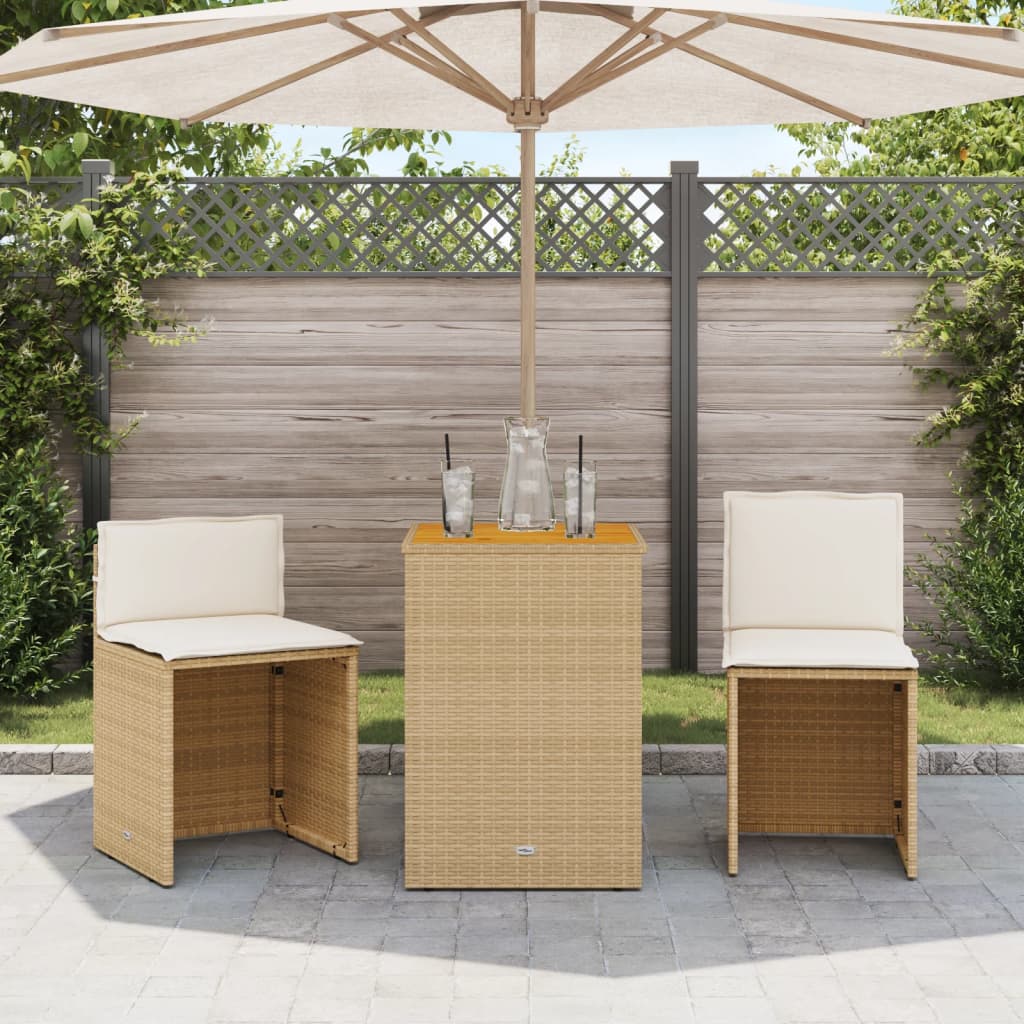 vidaXL Set da Bistrò 3 pz con Cuscini Beige in Polyrattan