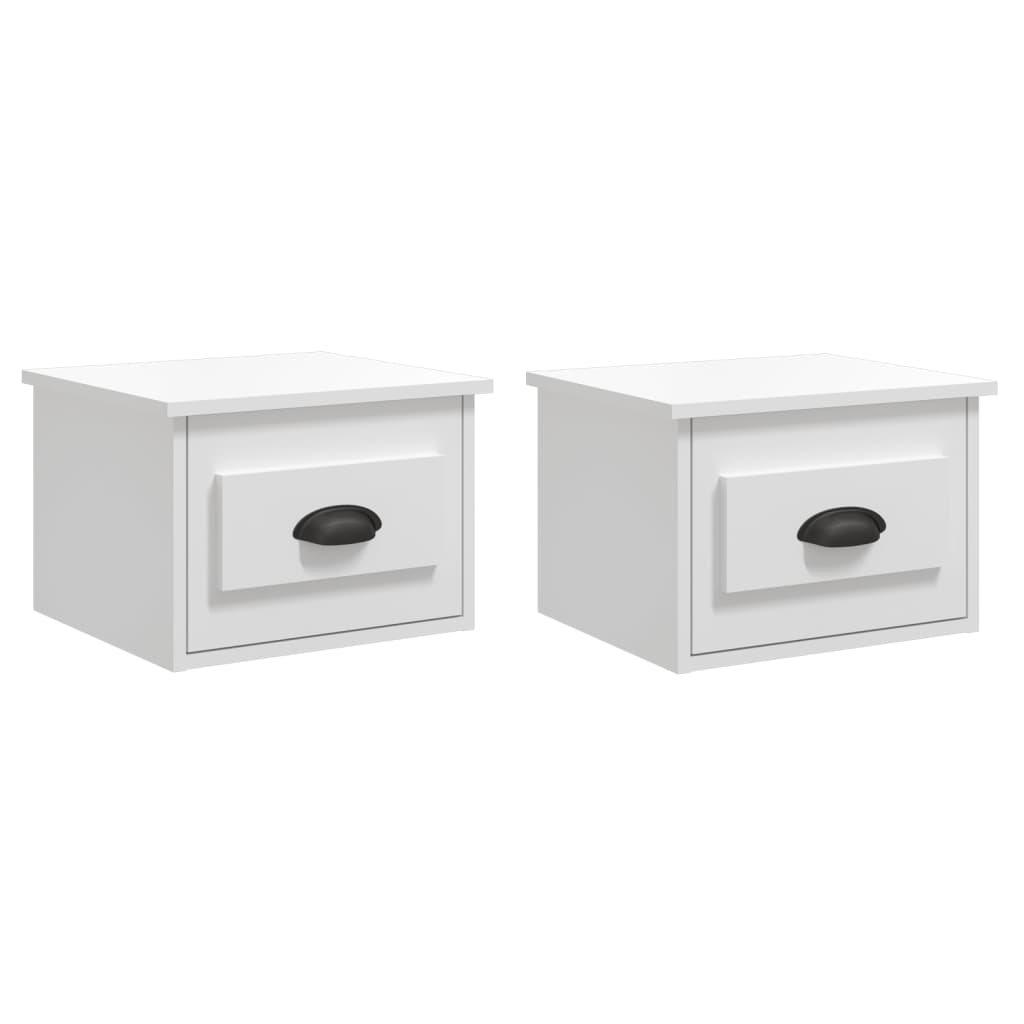 vidaXL Comodini a Parete 2 pz Bianco Lucido 41,5x36x28 cm