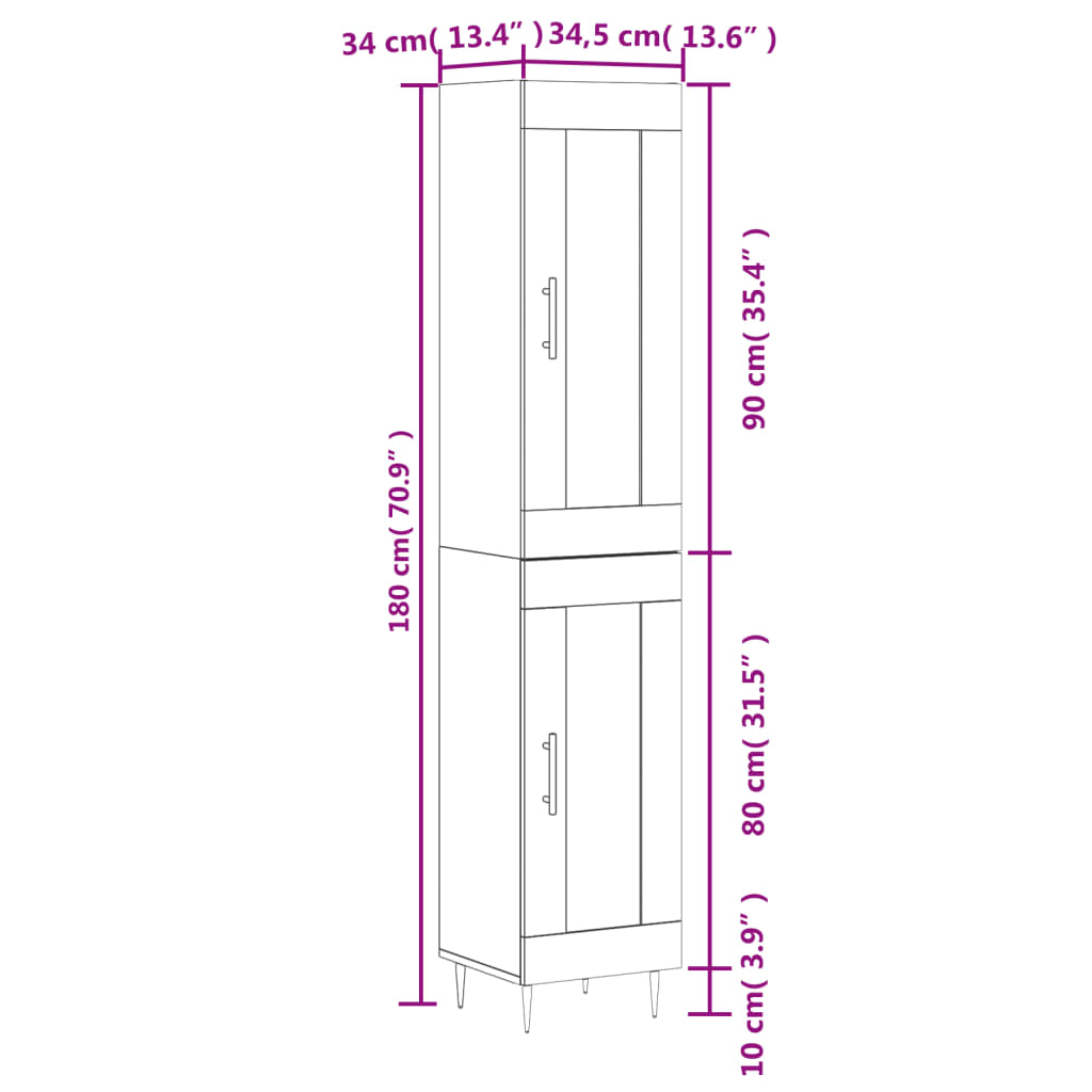 vidaXL Credenza Rovere Marrone 34,5x34x180 cm in Legno Multistrato