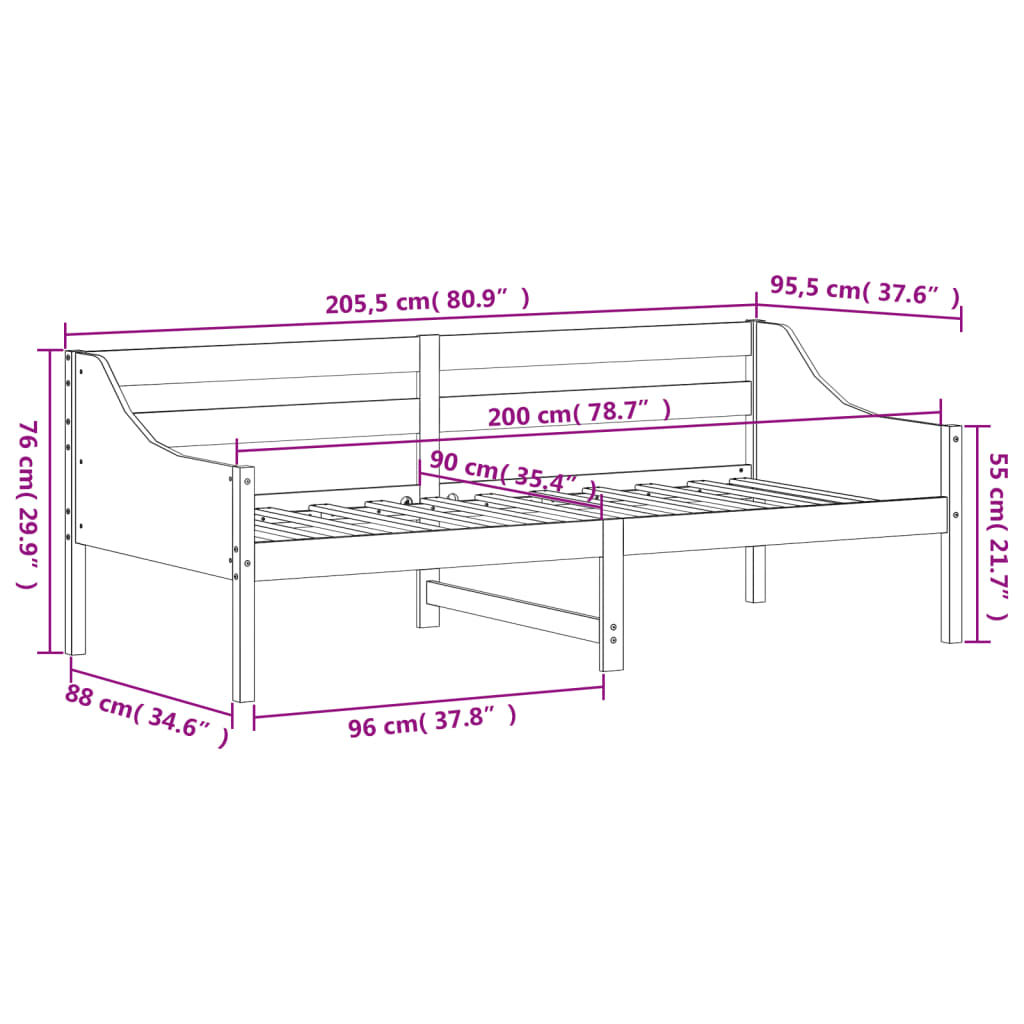 vidaXL Dormeuse senza Materasso Bianca 90x200 cm Legno Massello Pino