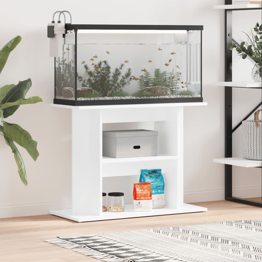 vidaXL Supporto Acquario 80x35x60cm in Legno Multistrato Bianco Lucido