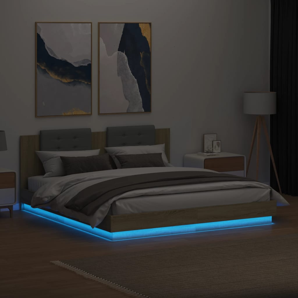 vidaXL Giroletto con Testiera e LED Rovere Sonoma 160x200 cm