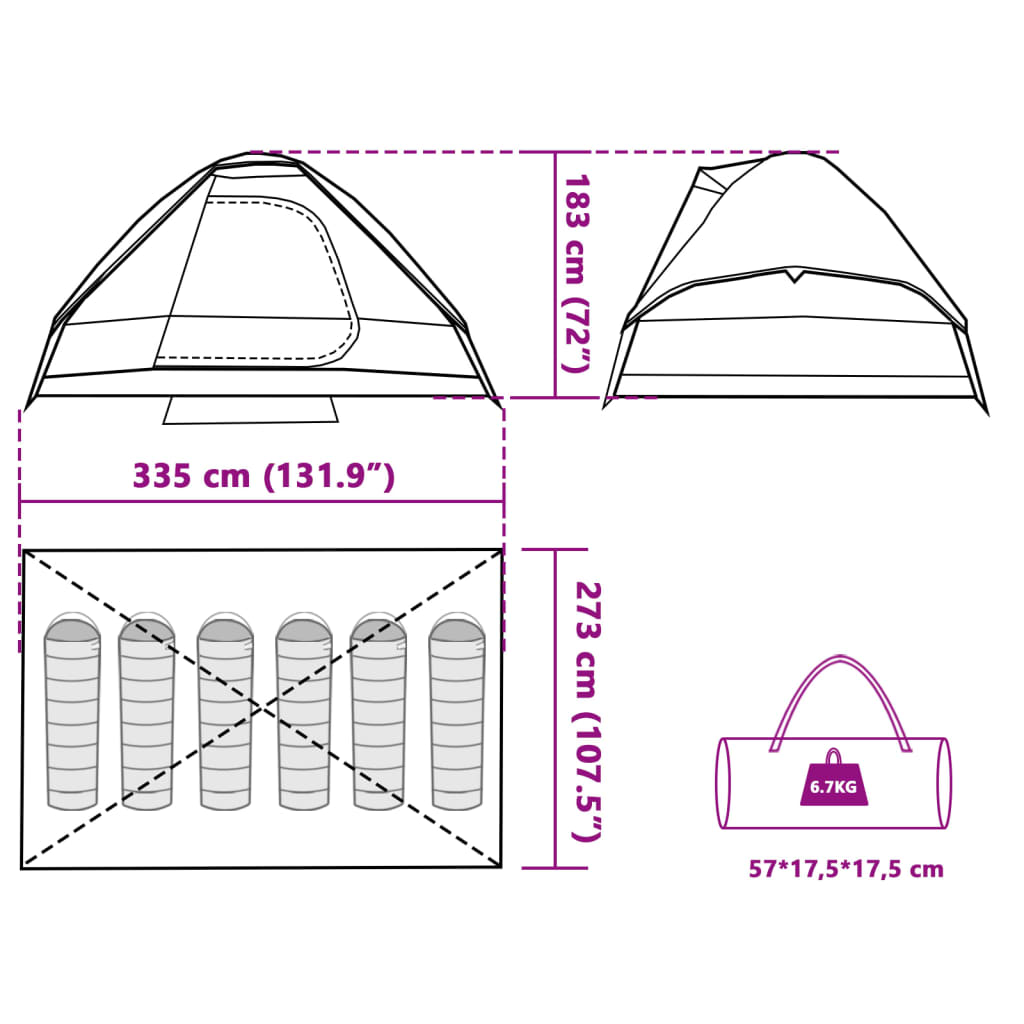 vidaXL Tenda da Campeggio a Cupola 6 Persone Grigio e Arancione