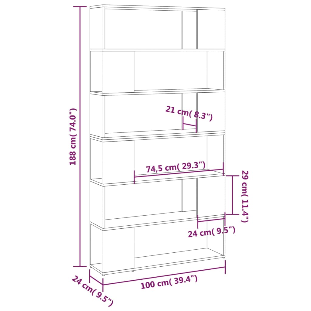 vidaXL Libreria/Divisorio Stanza Rovere Sonoma 100x24x188 cm