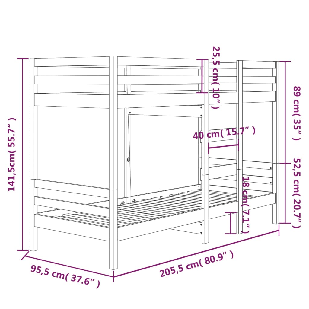 vidaXL Letto a Castello 90x200 cm in Legno Massello di Pino