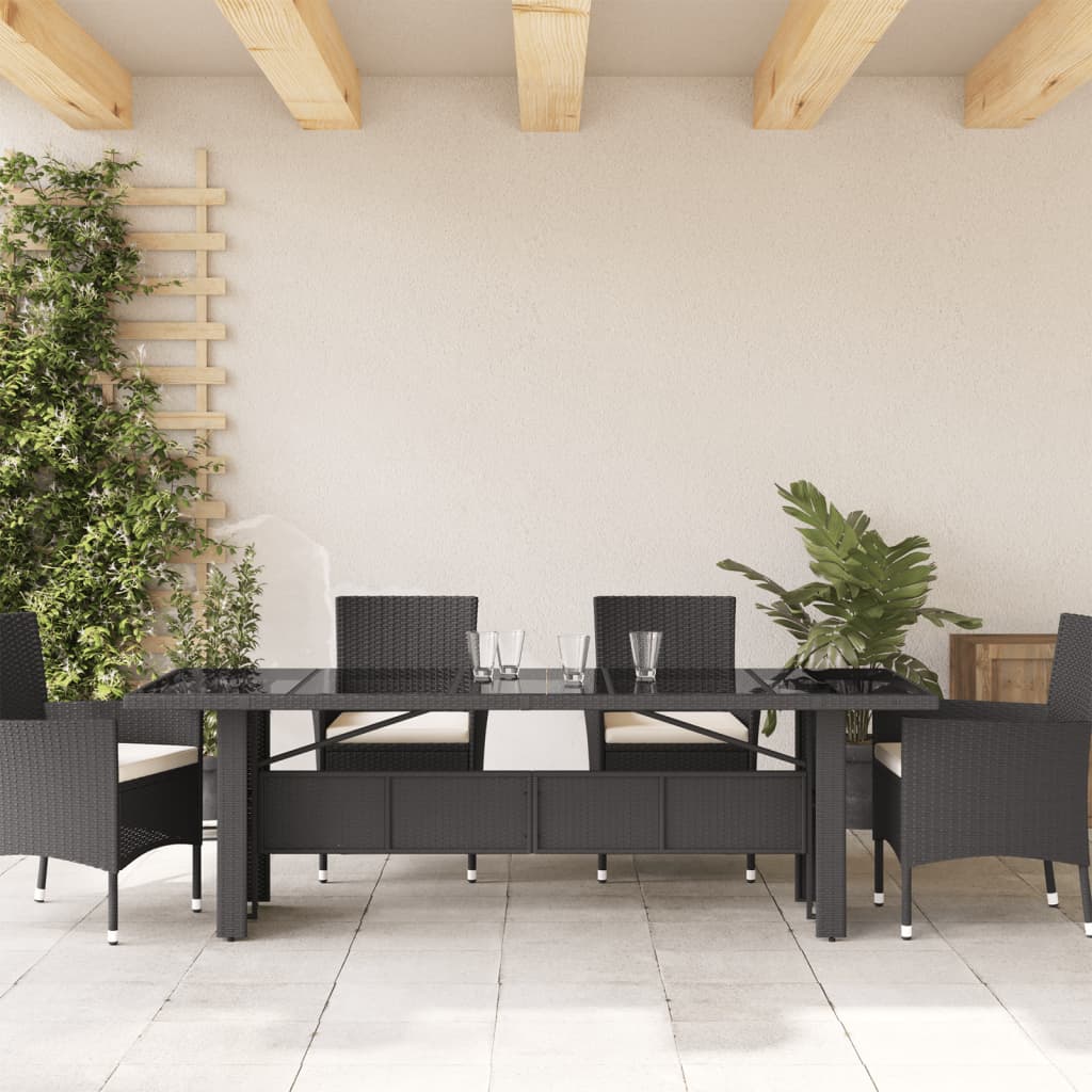 vidaXL Tavolo da Giardino Piano in Vetro Nero 240x90x75 cm Polyrattan