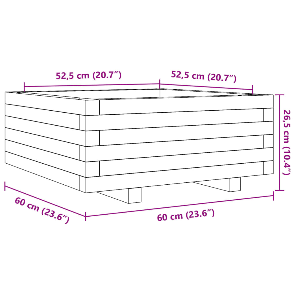 vidaXL Fioriera da Giardino Bianca 60x60x26,5cm Legno Massello di Pino