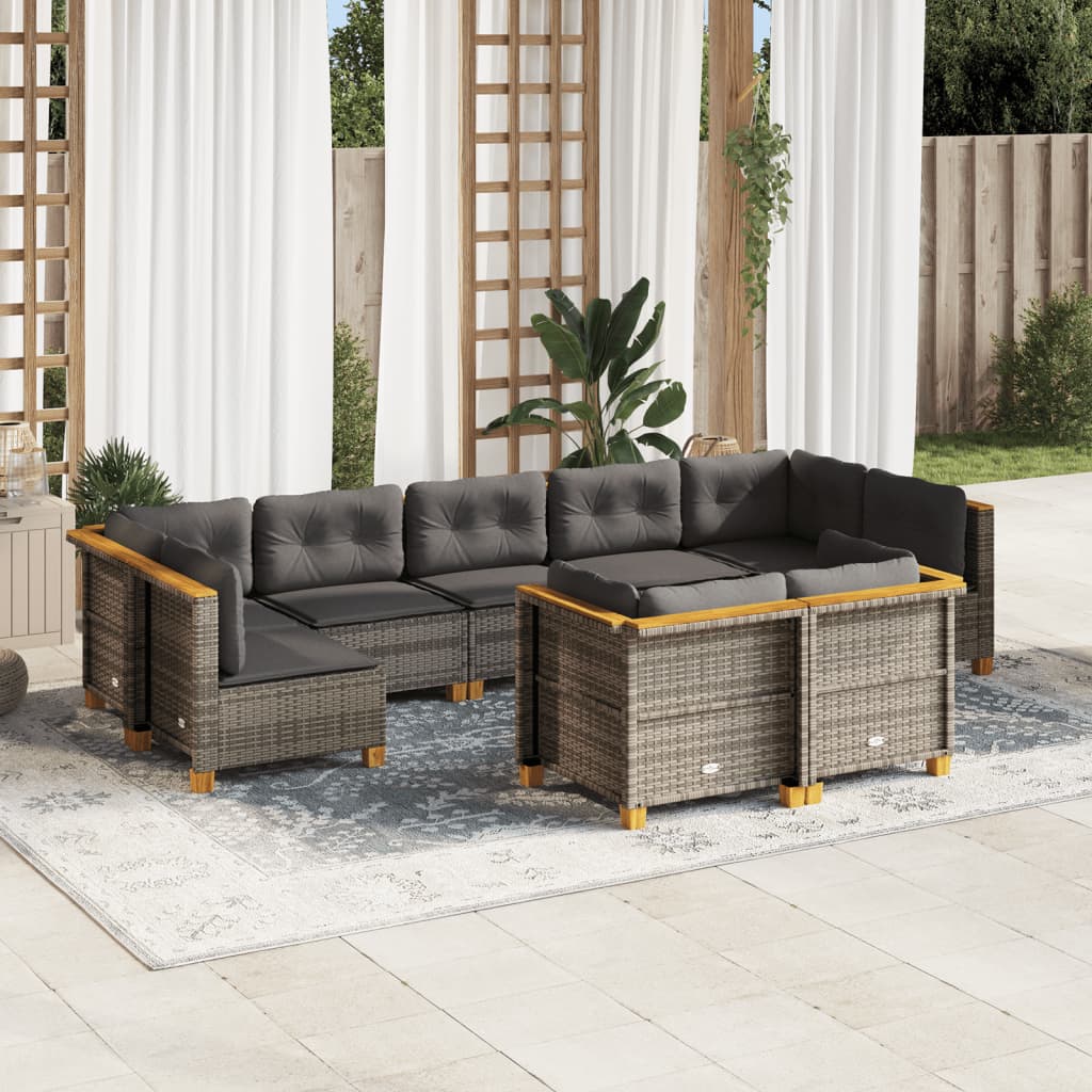 vidaXL Set Divano da Giardino 9 pz con Cuscini Grigio in Polyrattan