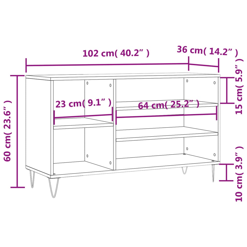 vidaXL Scarpiera Rovere Fumo 102x36x60 cm in Legno Multistrato