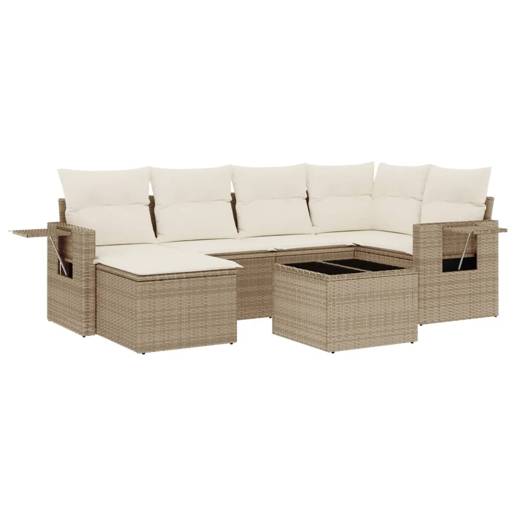 vidaXL Set Divani da Giardino 7 pz con Cuscini Beige in Polyrattan