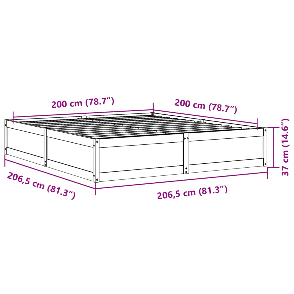 vidaXL Letto senza Materasso 200x200 cm in Legno Massello di Pino