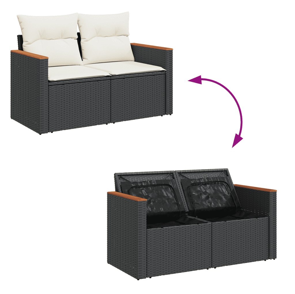 vidaXL Set Divani da Giardino con Cuscini 8 pz Nero in Polyrattan