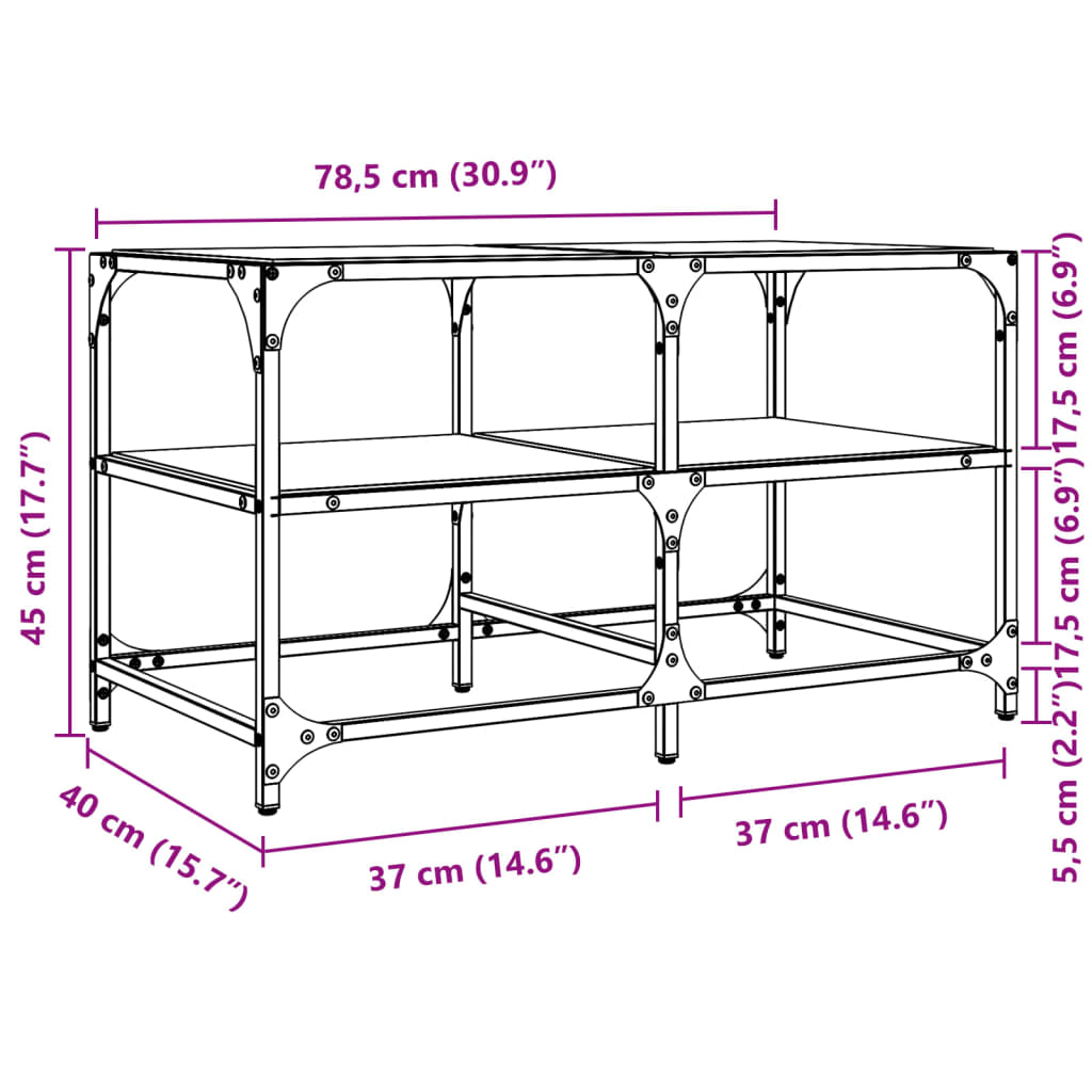 vidaXL Tavolini con Piano Vetro Trasparente 2 pz 78,5x40x45 cm Acciaio