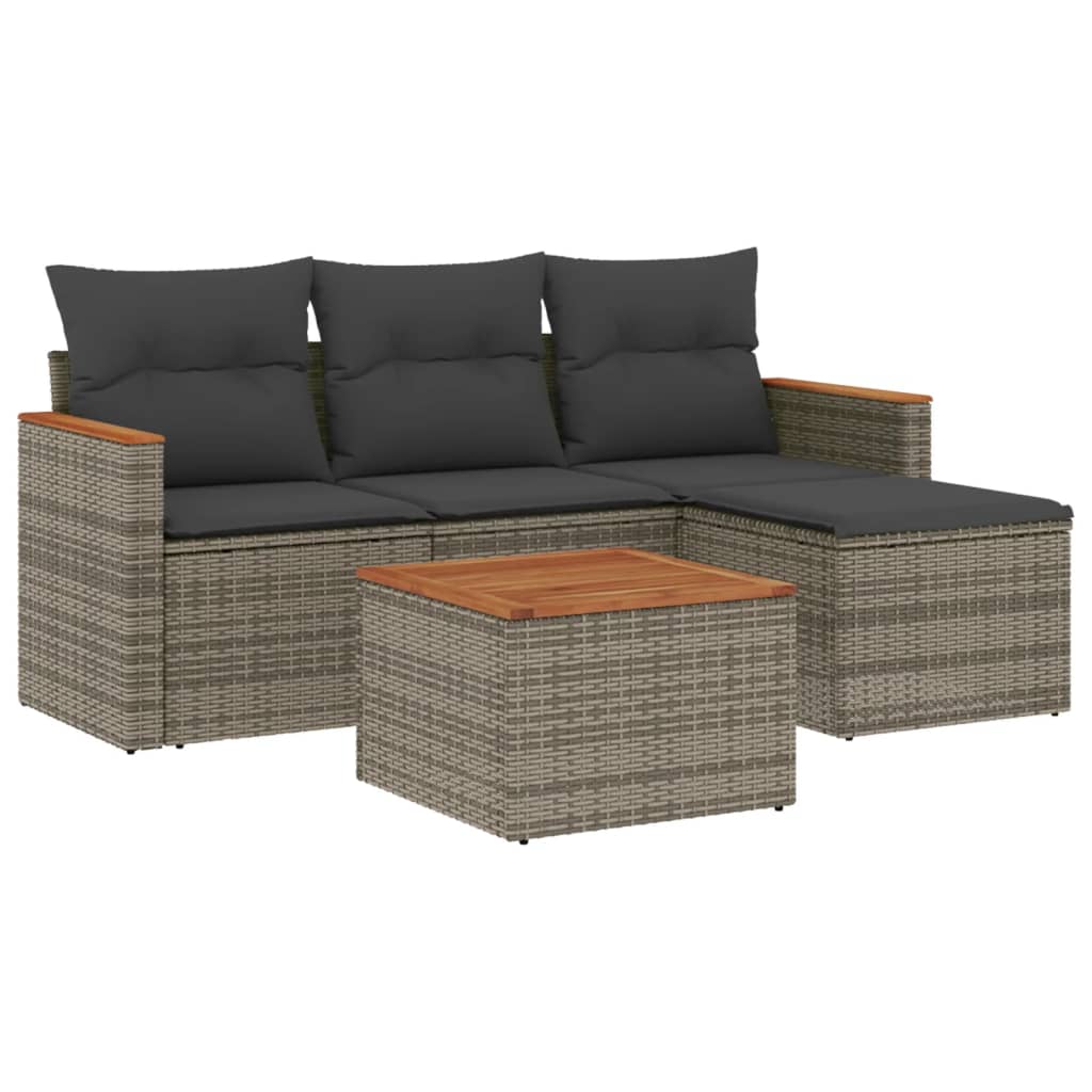 vidaXL Set Divano da Giardino 5 pz con Cuscini Grigio in Polyrattan