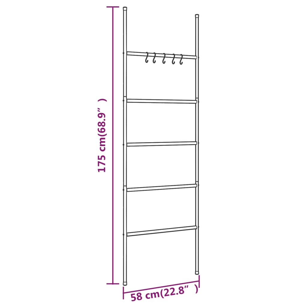 vidaXL Scala Porta Asciugamani con 5 Livelli Nera 58x175 cm in Ferro