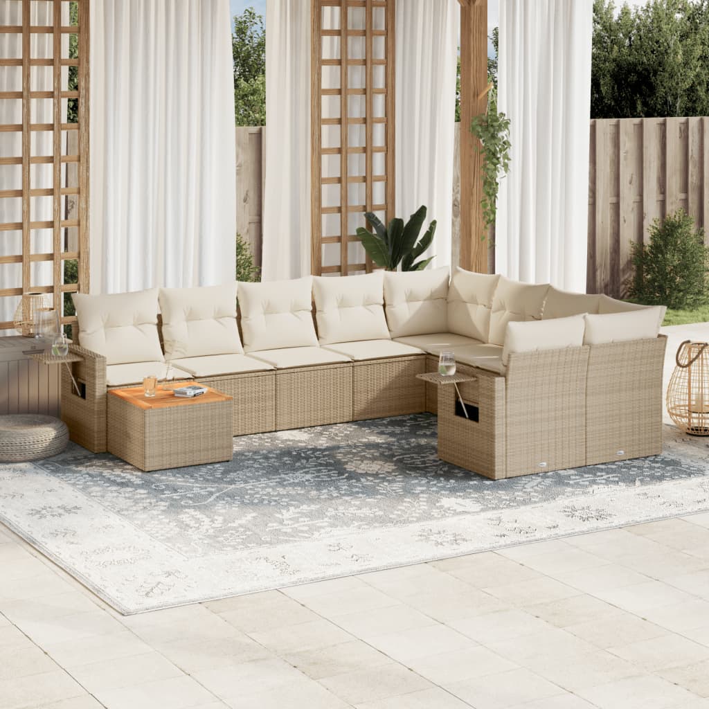 vidaXL Set Divano da Giardino 10 pz con Cuscini Beige in Polyrattan