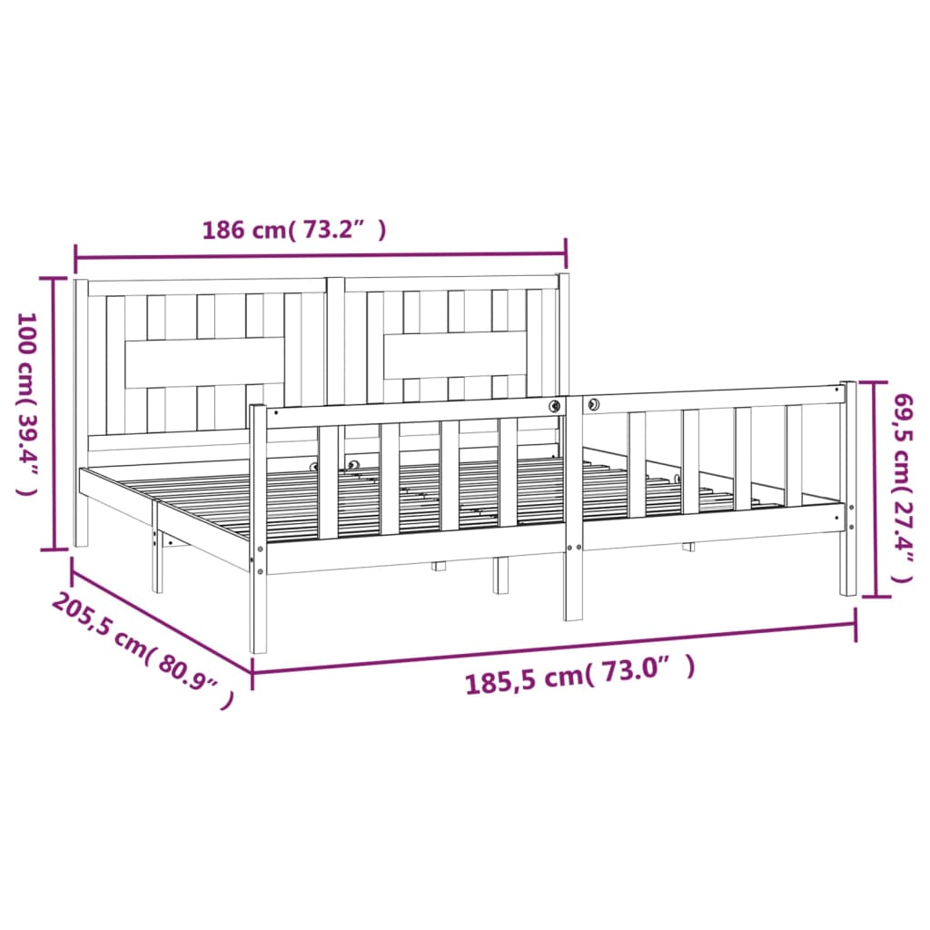 vidaXL Giroletto con Testiera Nero in Legno 180x200 cm Super King