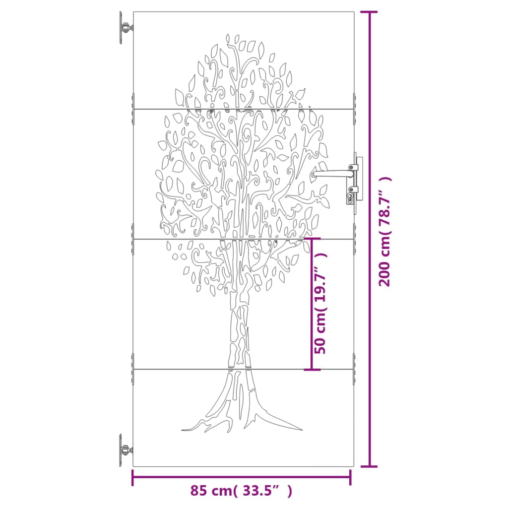 vidaXL Cancello da Giardino 85x200 cm in Acciaio Corten Design Albero