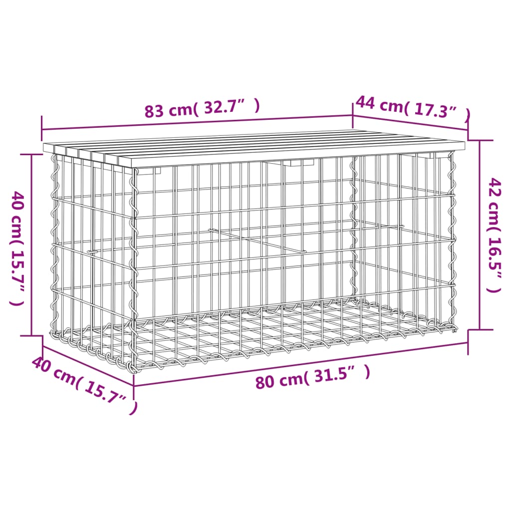 vidaXL Panca da Giardino Design Gabbione 83x44x42 cm Pino Impregnato