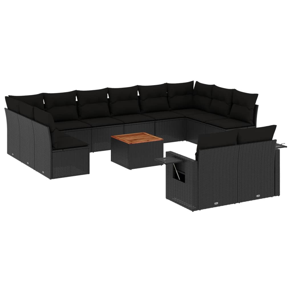 vidaXL Set Divani da Giardino 13pz con Cuscini Nero in Polyrattan