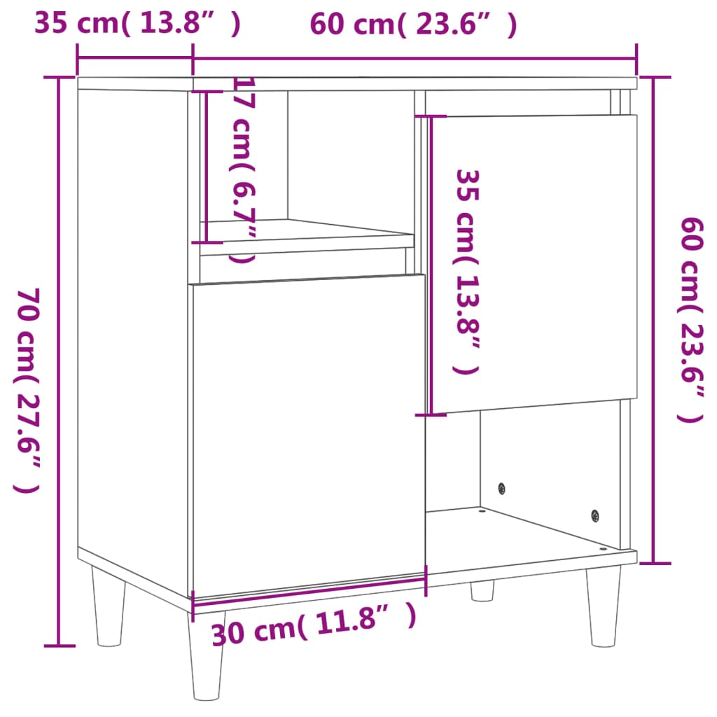 vidaXL Credenze 2pz Bianche 60x35x70 cm in Legno Multistrato