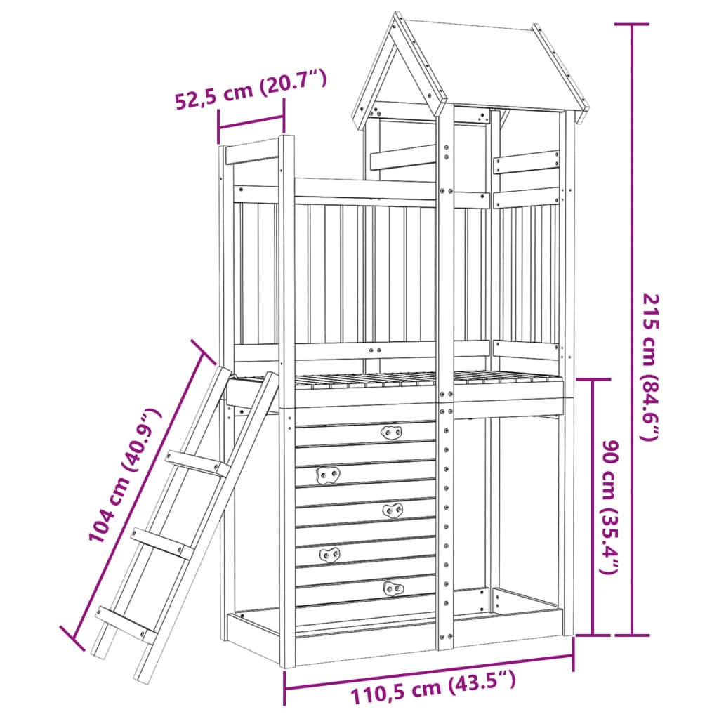 vidaXL Torre da Gioco con Arrampicata 110,5x52,5x215 cm Abete Douglas