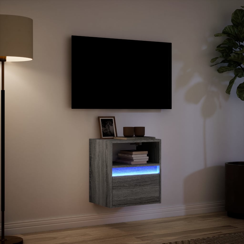 vidaXL Mobile TV a Parete con Luci LED Grigio Sonoma 41x31x45 cm