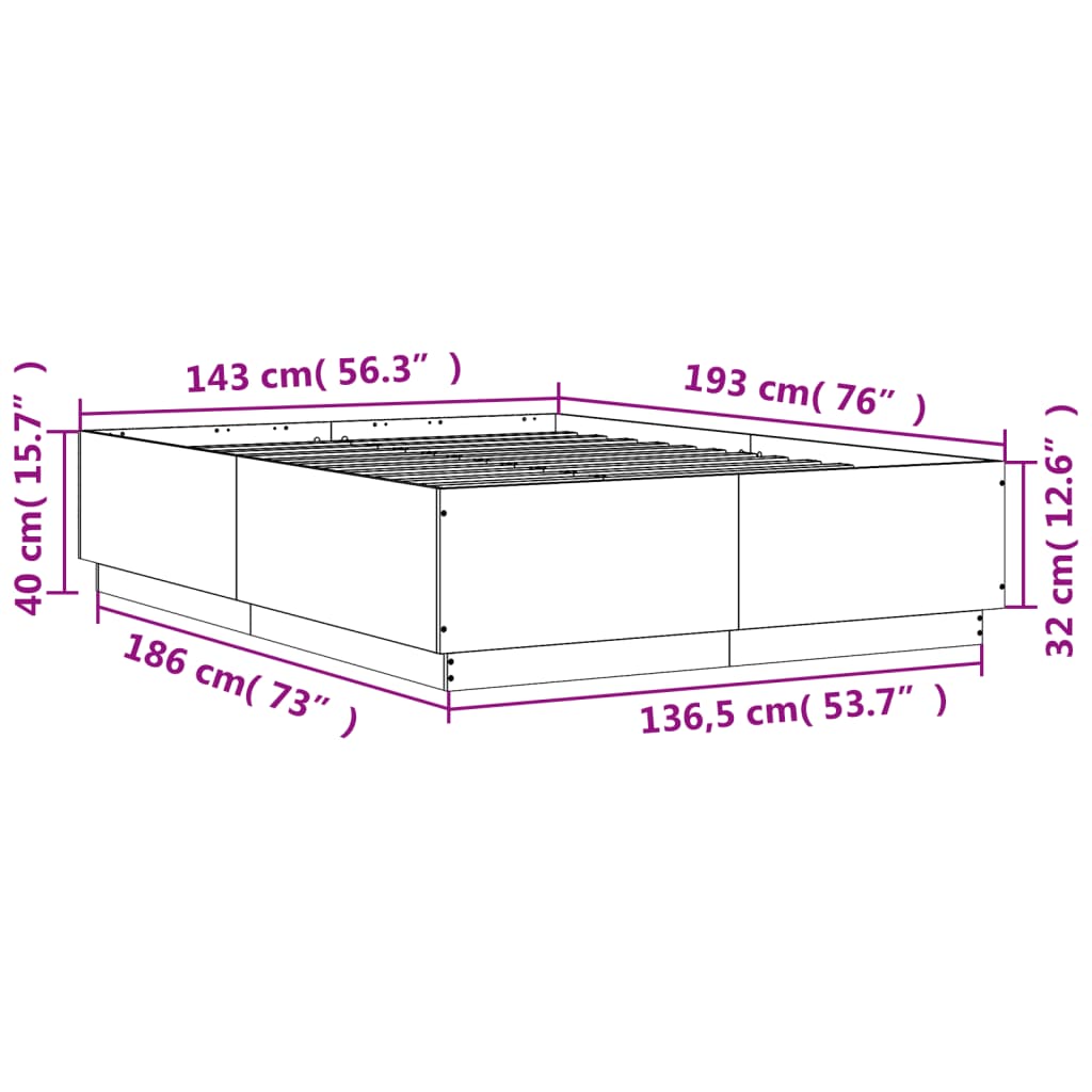 vidaXL Giroletto Grigio Sonoma 140x190 cm in Legno Multistrato