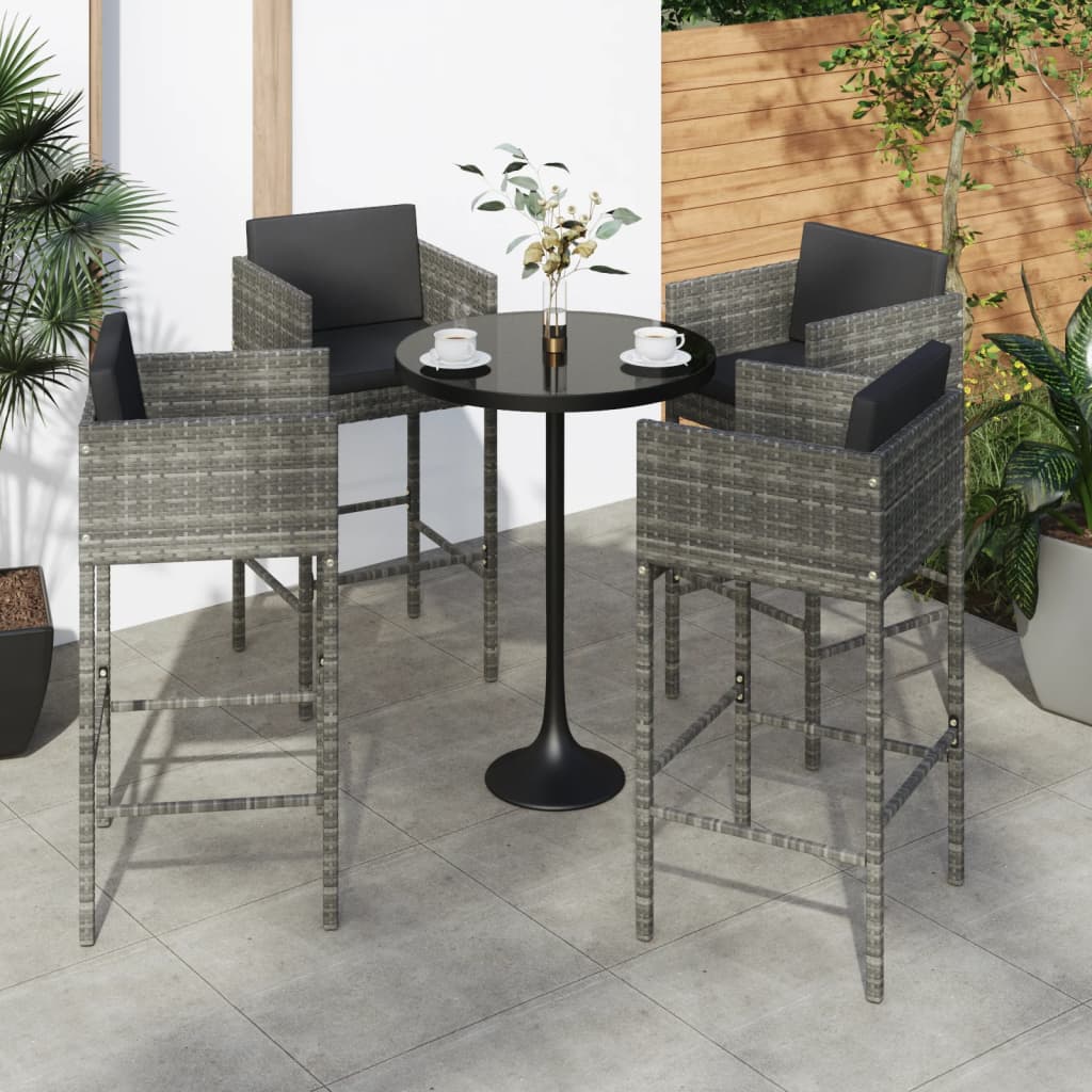 vidaXL Sgabelli da Bar con Cuscini 4 pz in Polyrattan Grigio