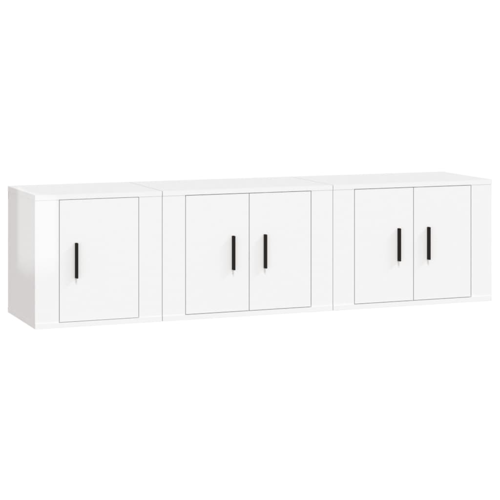 vidaXL Set Mobili Porta TV 3 pz Bianco Lucido in Legno Multistrato