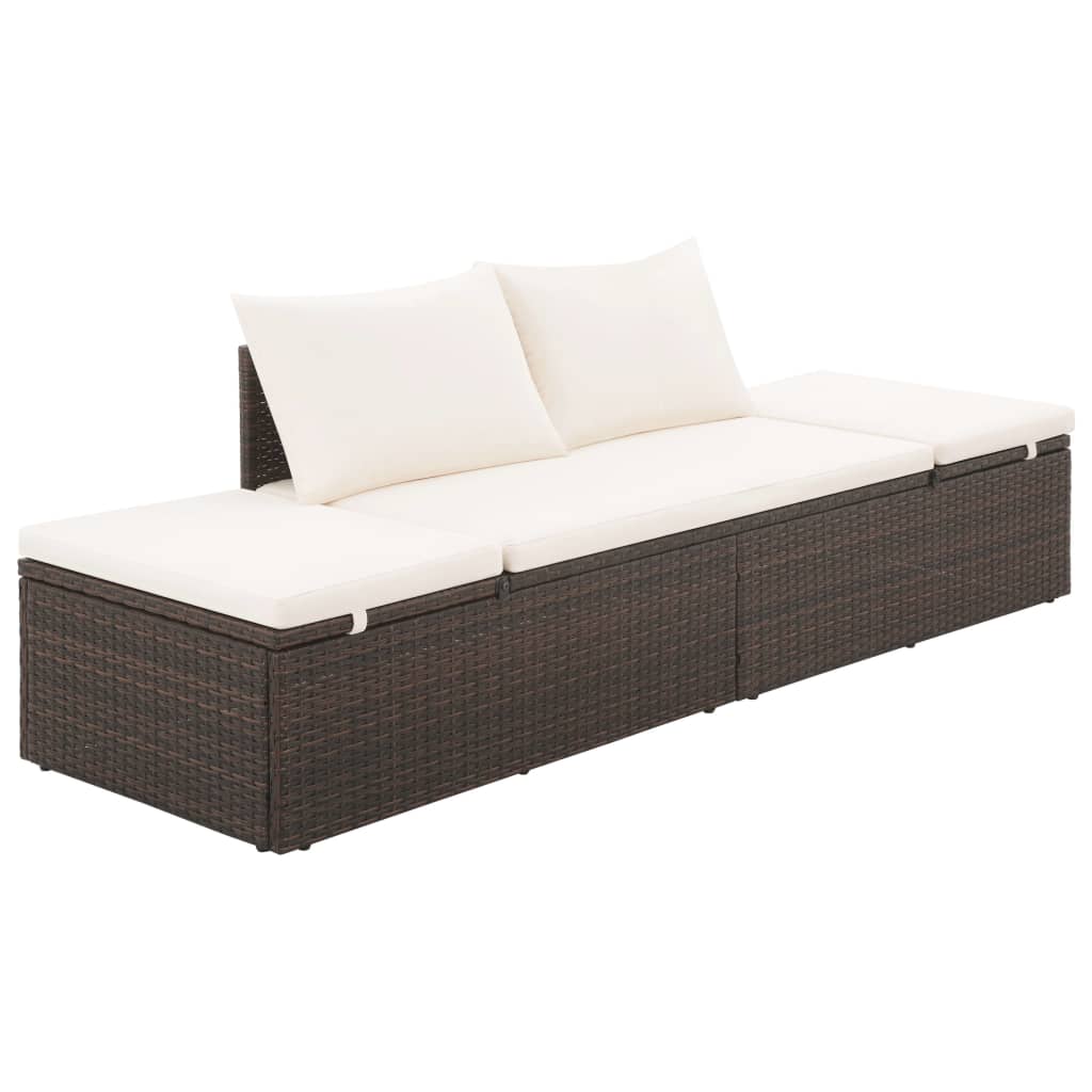 vidaXL Lettino da Giardino con Cuscini in Polyrattan Marrone