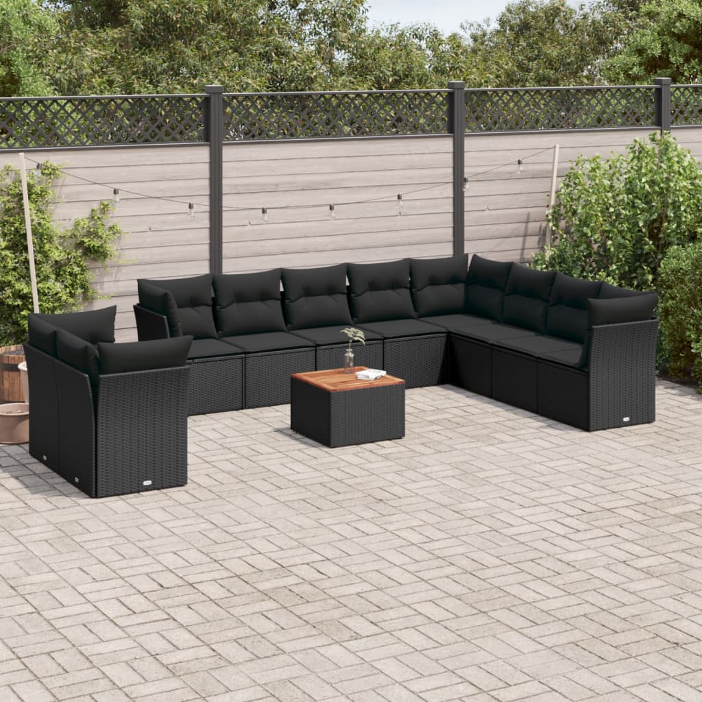 vidaXL Set Divani da Giardino 11 pz con Cuscini in Polyrattan Nero