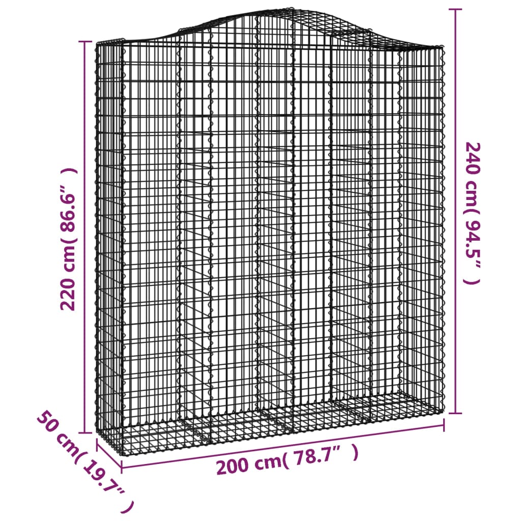 vidaXL Cesti Gabbioni ad Arco 7 pz 200x50x220/240 cm Ferro Zincato