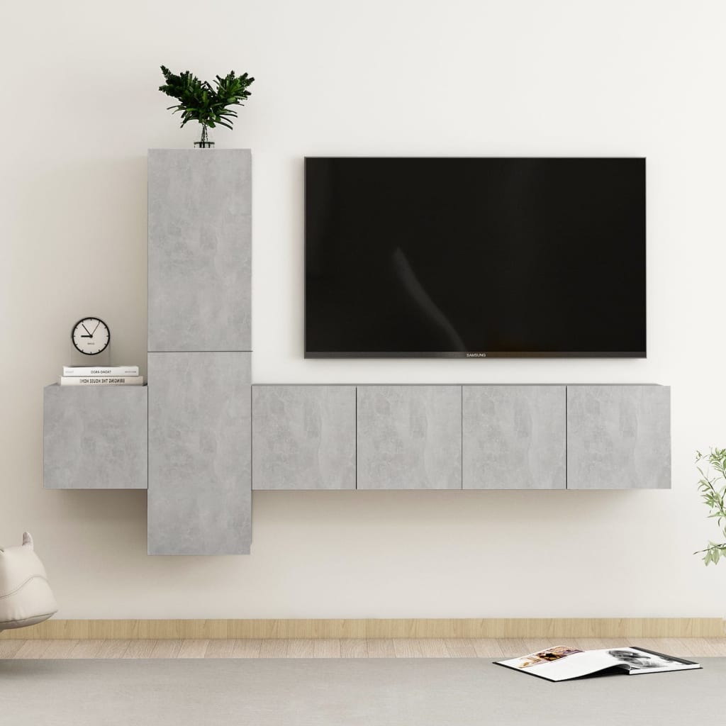 vidaXL Set di Mobili Porta TV 5 pz Grigio Cemento in Legno Multistrato