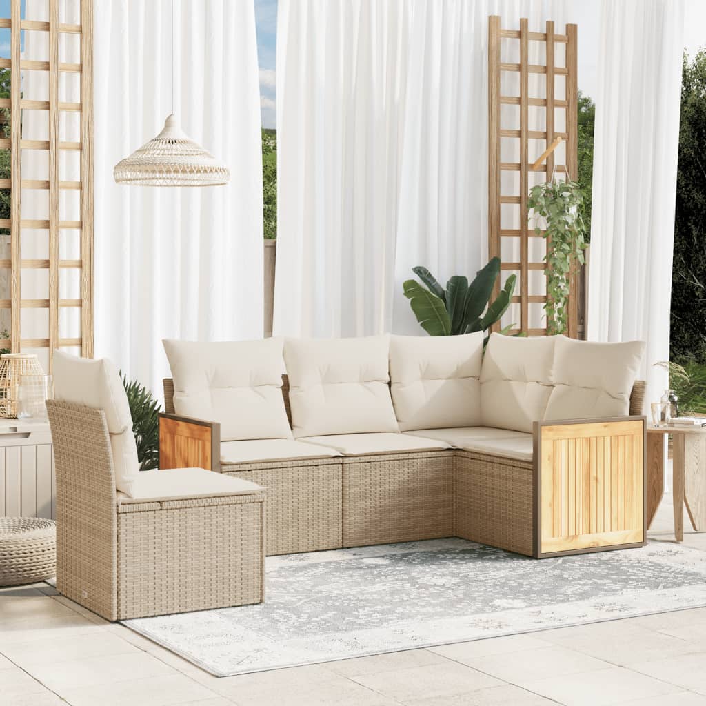 vidaXL Set Divano da Giardino 5 pz con Cuscini Beige in Polyrattan