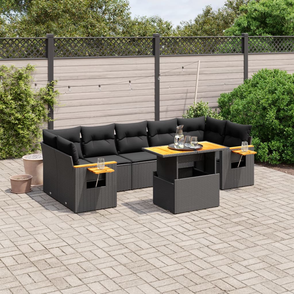 vidaXL Set Divani da Giardino con Cuscini 8 pz Nero in Polyrattan