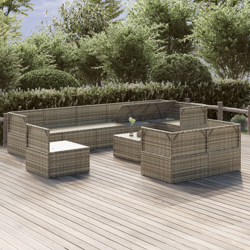 vidaXL Set Divani da Giardino 10 pz con Cuscini in Polyrattan Grigio