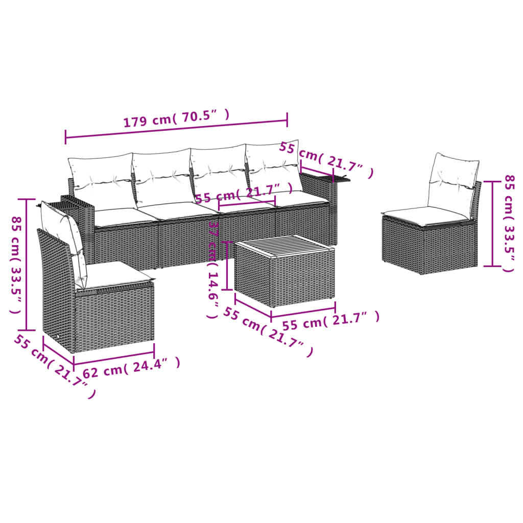 vidaXL Set Divani da Giardino 7 pz con Cuscini Beige in Polyrattan