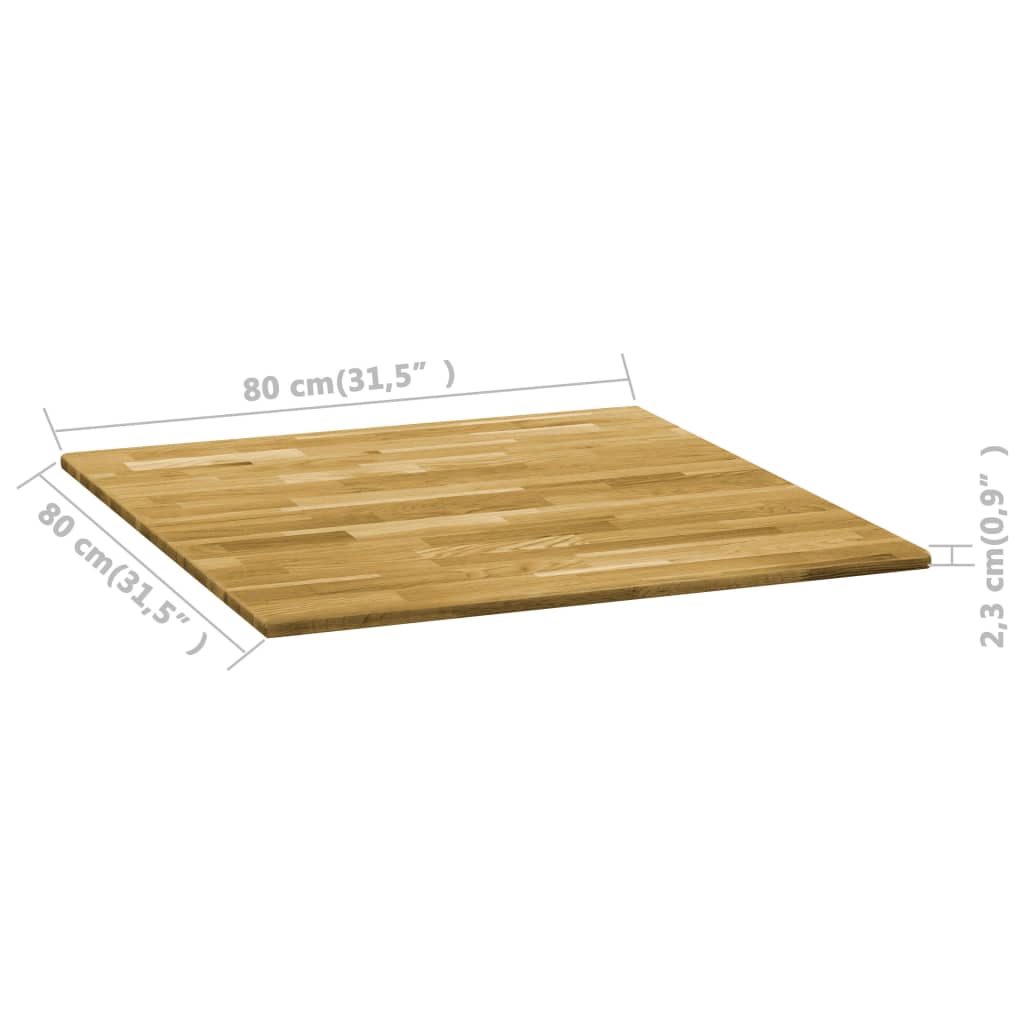 vidaXL Piano del Tavolo Legno Massello di Rovere Quadrato 23mm 80x80cm