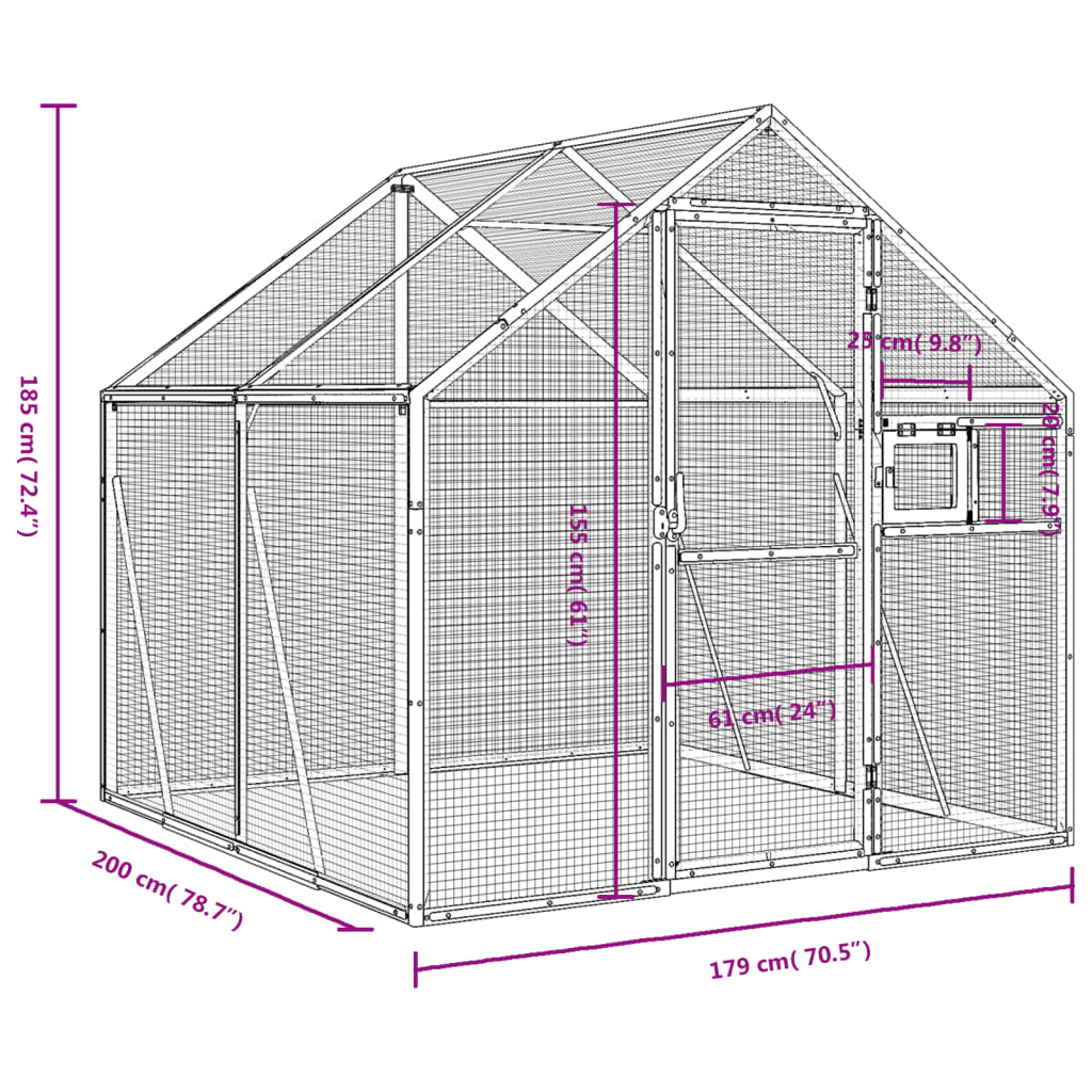 vidaXL Voliera Argento 1,79x2x1,85 m in Alluminio