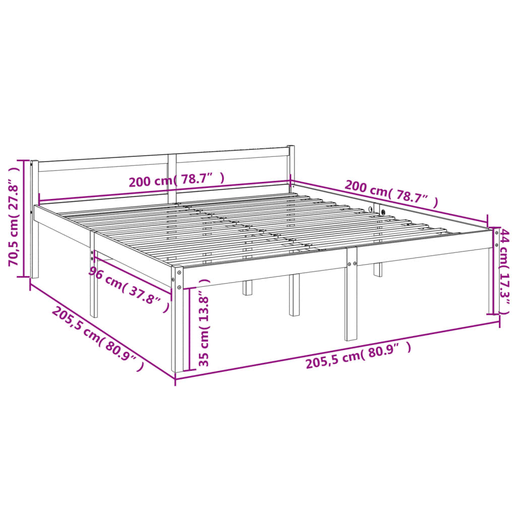 vidaXL Letto per Anziani Grigio 200x200 cm in Legno Massello di Pino