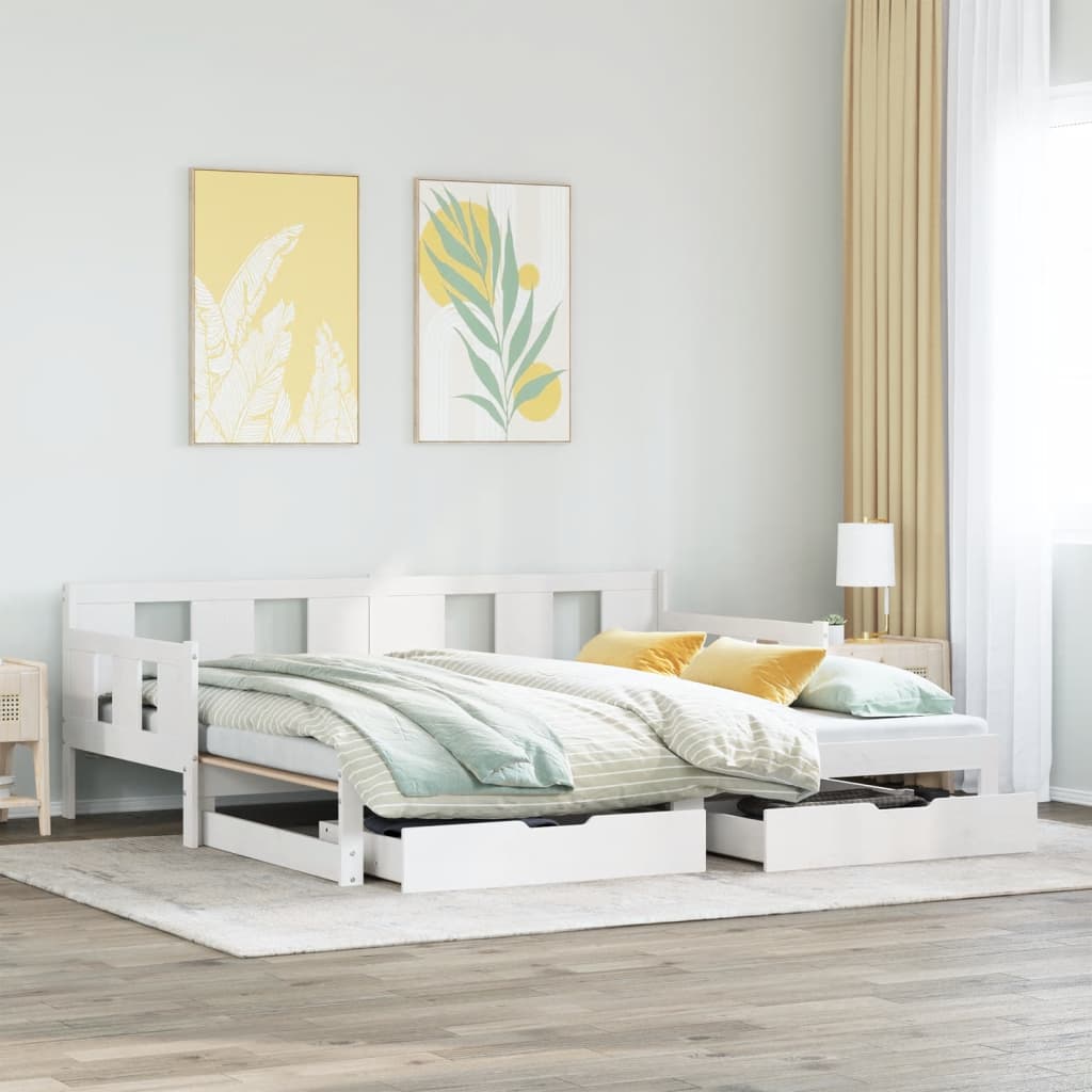 vidaXL Dormeuse Letto Estraibile e Cassetti Bianca 80x200cm Legno Pino