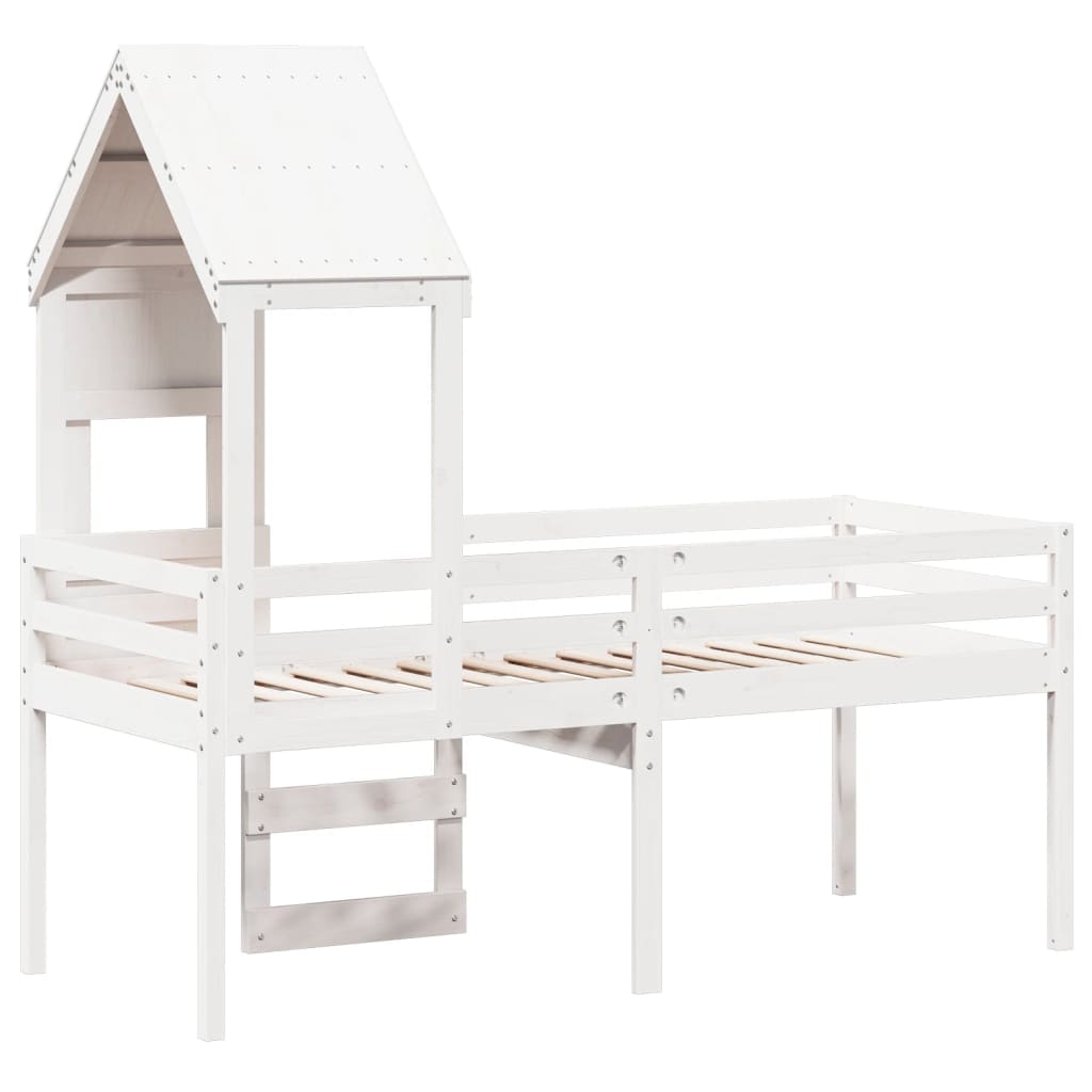 vidaXL Letto a Soppalco con Tetto Bianco 75x190 cm in Legno di Pino