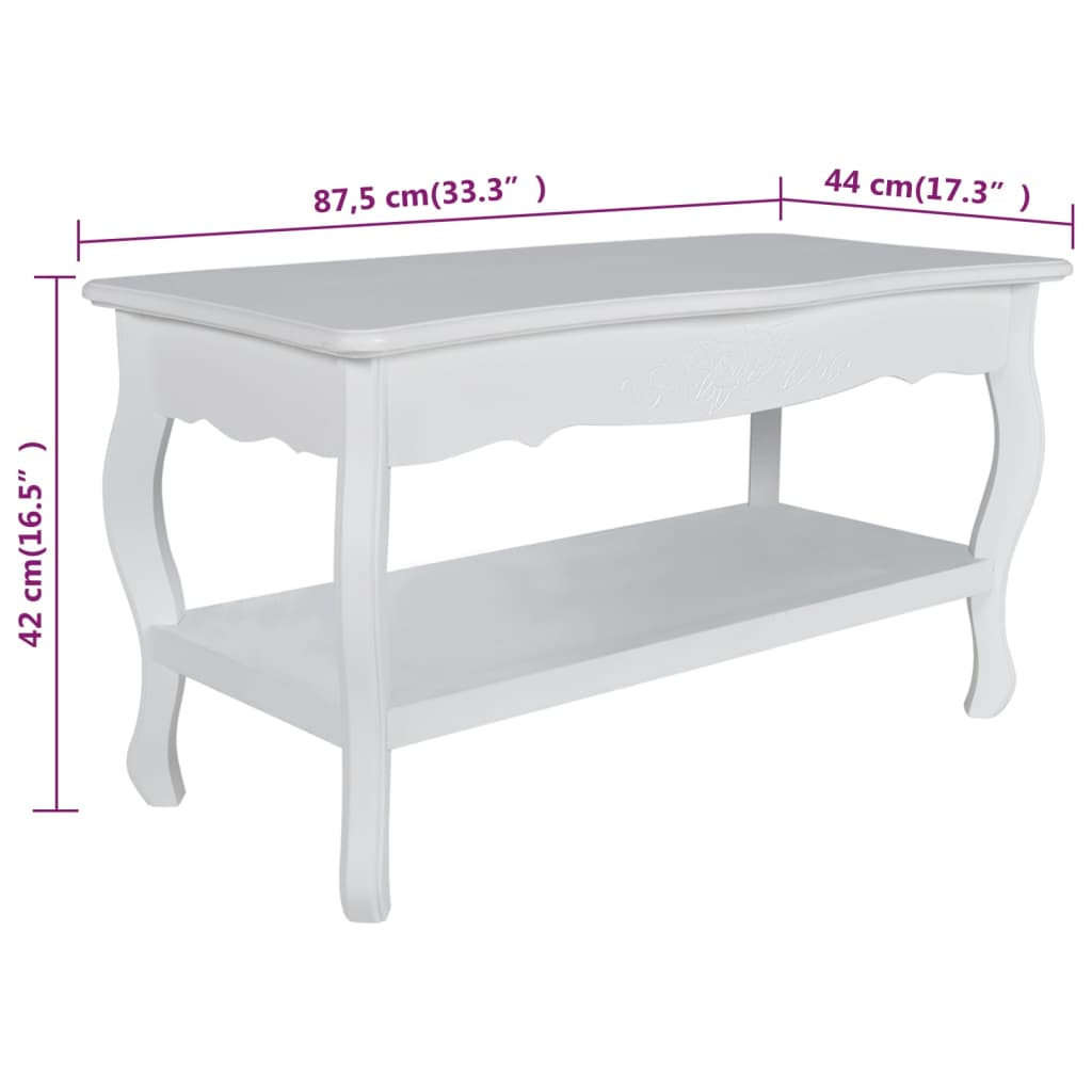 vidaXL Tavolino da Salotto con 2 Ripiani in MDF Bianco