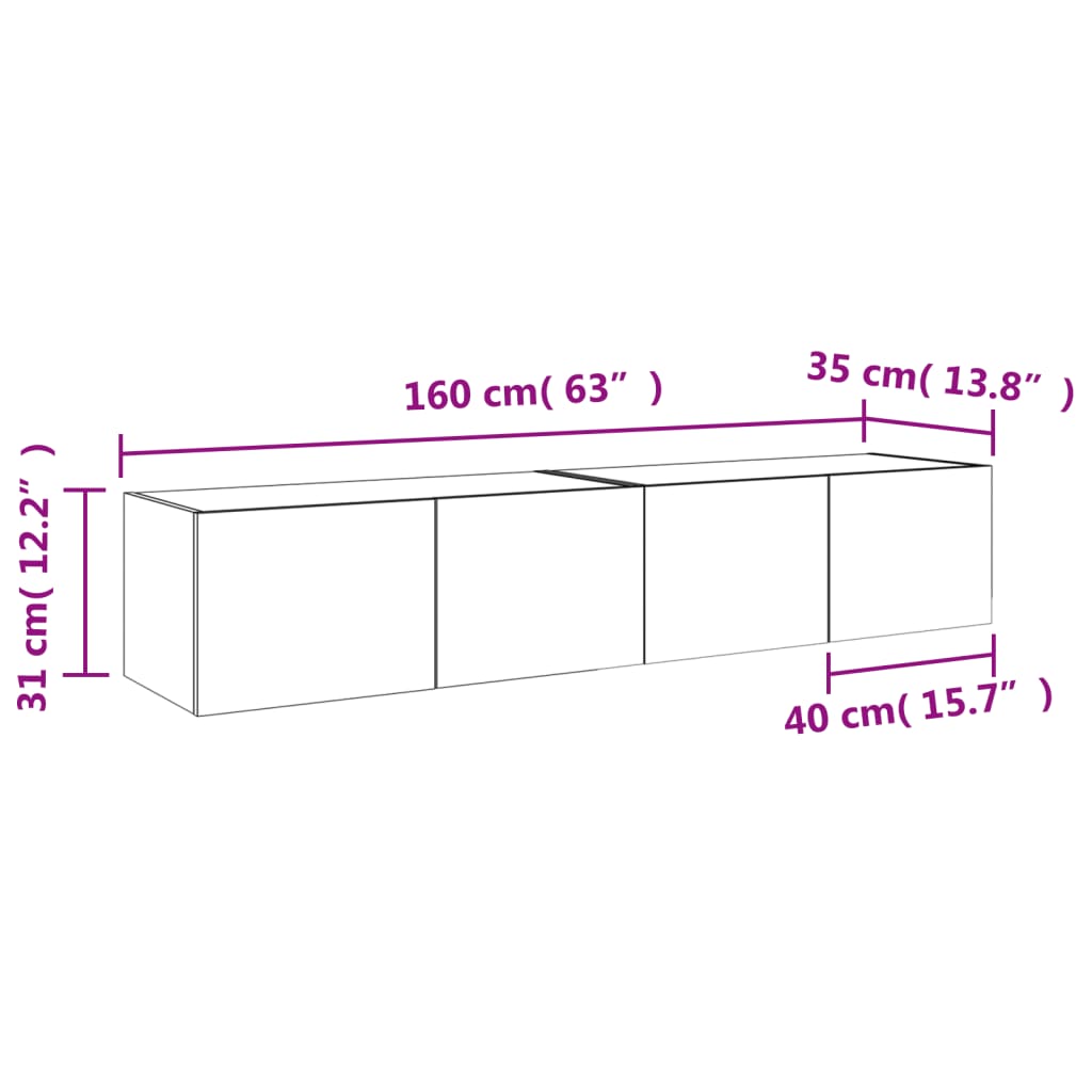 vidaXL Mobili TV a Parete con Luci LED 2pz Neri 80x35x31 cm